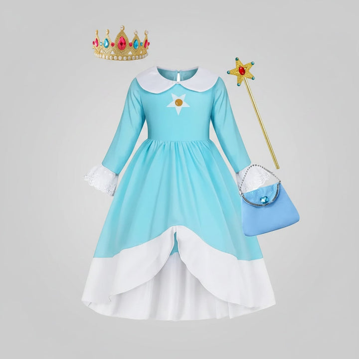 Prinsessenkostuumjurk voor kinderen met kroon en toverstaf