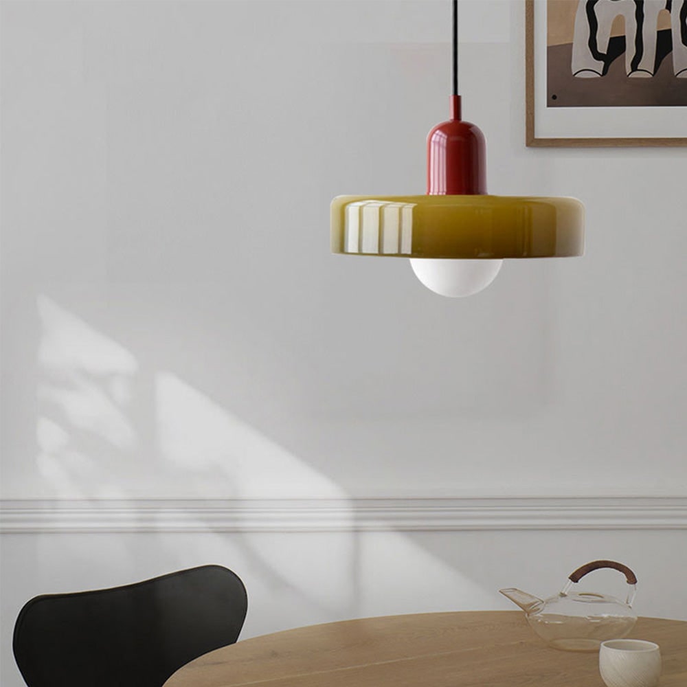 Keukenhanglamp met verstelbaar snoer en glazen schijfkap voor de woonkamer