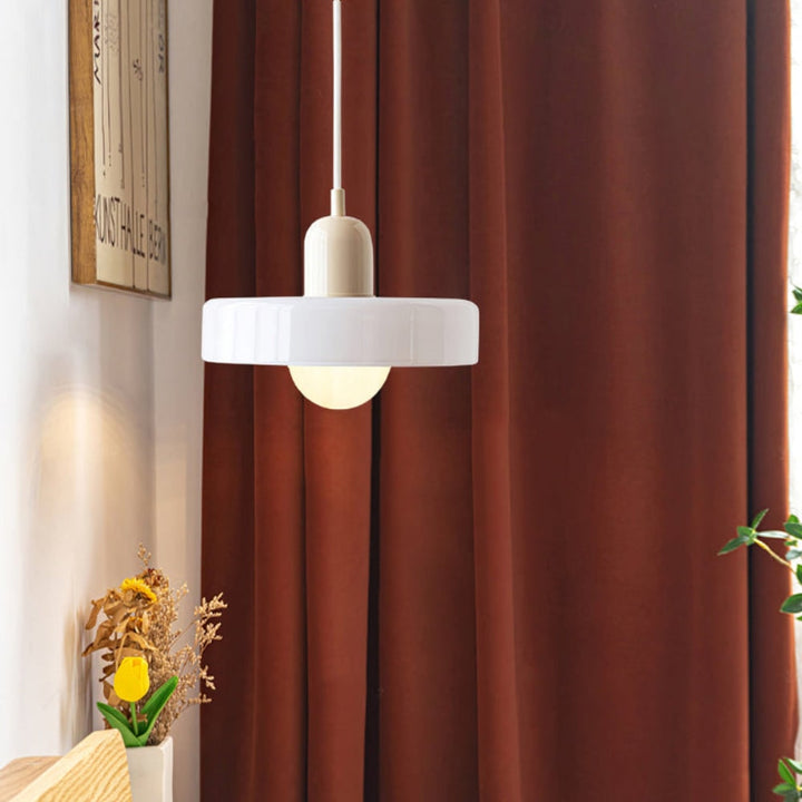 Keukenhanglamp met verstelbaar snoer en glazen schijfkap voor de woonkamer
