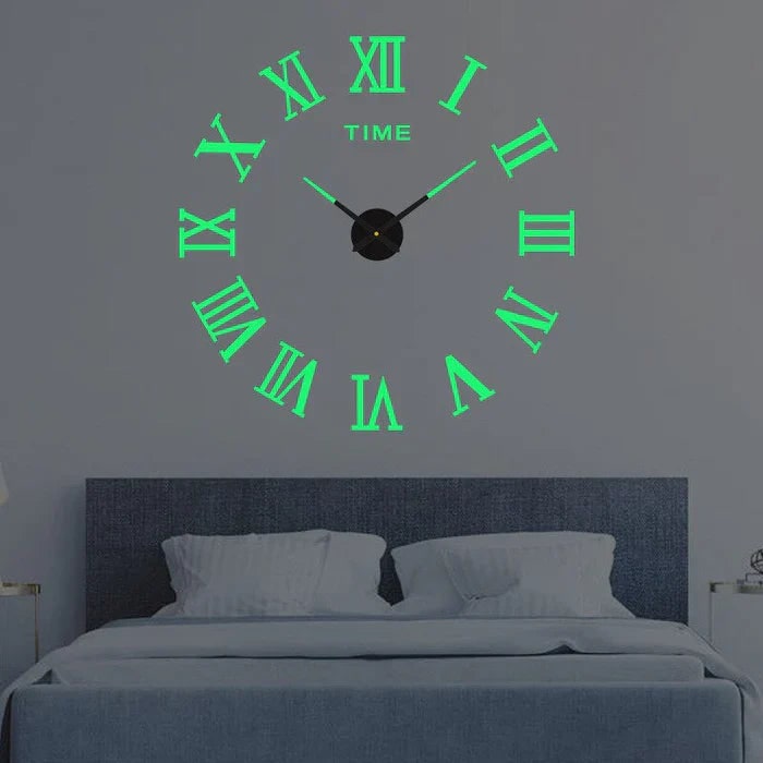 Grote lange wandklok met 3D zelfklevende cijfers en minimalistische metalen wijzers vintage