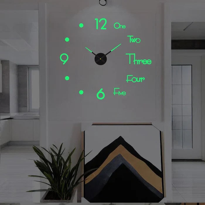 Grote lange wandklok met 3D zelfklevende cijfers en minimalistische metalen wijzers vintage