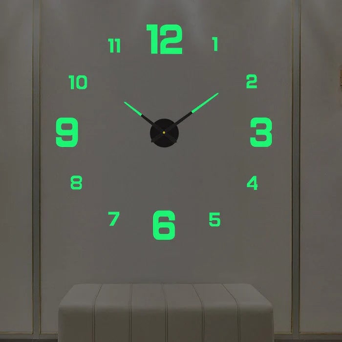 Grote lange wandklok met 3D zelfklevende cijfers en minimalistische metalen wijzers vintage