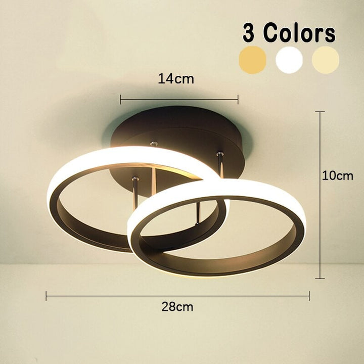 Led-plafondlamp, lage opbouwarmatuur, modern ontwerp met elkaar overlappende ringen