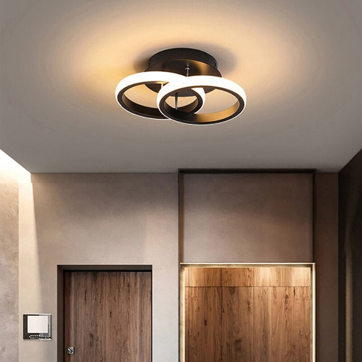 Led-plafondlamp, lage opbouwarmatuur, modern ontwerp met elkaar overlappende ringen