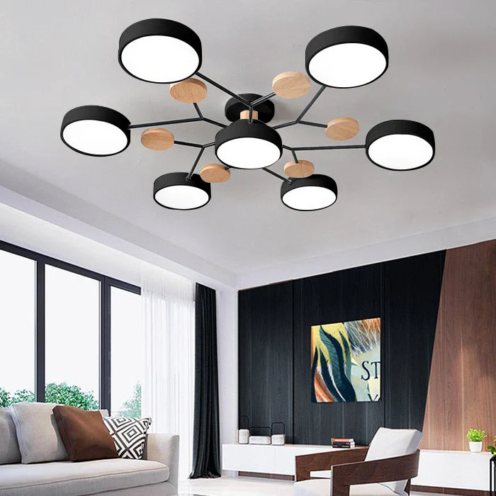 LED semi-plafondlamp armatuur met moderne houten accenten voor keuken eetkamer