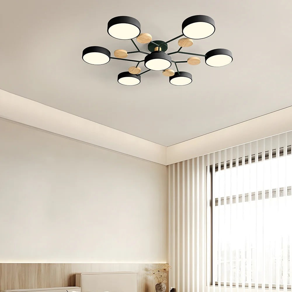 LED semi-plafondlamp armatuur met moderne houten accenten voor keuken eetkamer