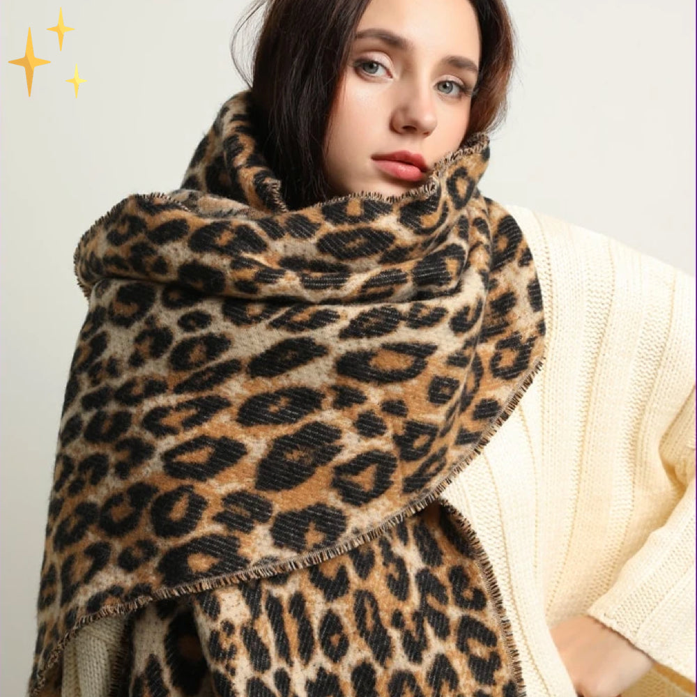 Trendy Luipaardprint XL Wollen Sjaal - Sophia