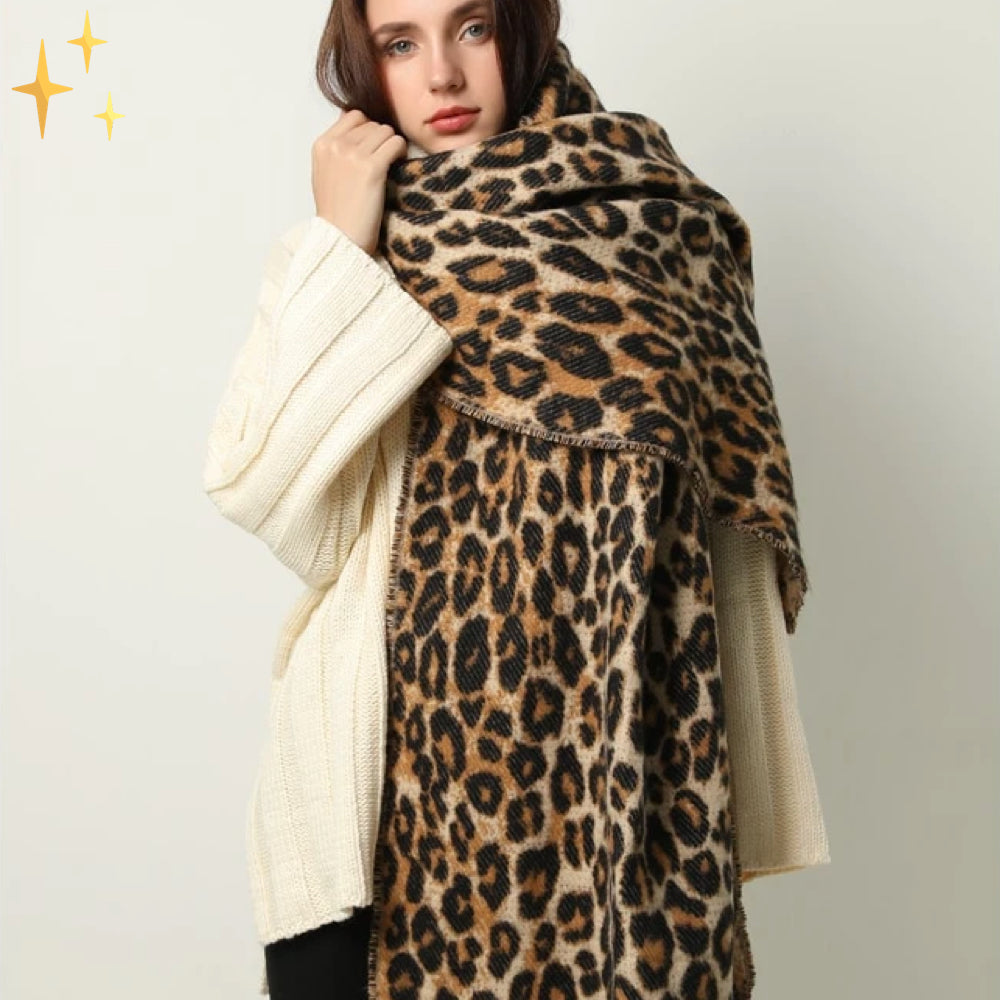 Trendy Luipaardprint XL Wollen Sjaal - Sophia