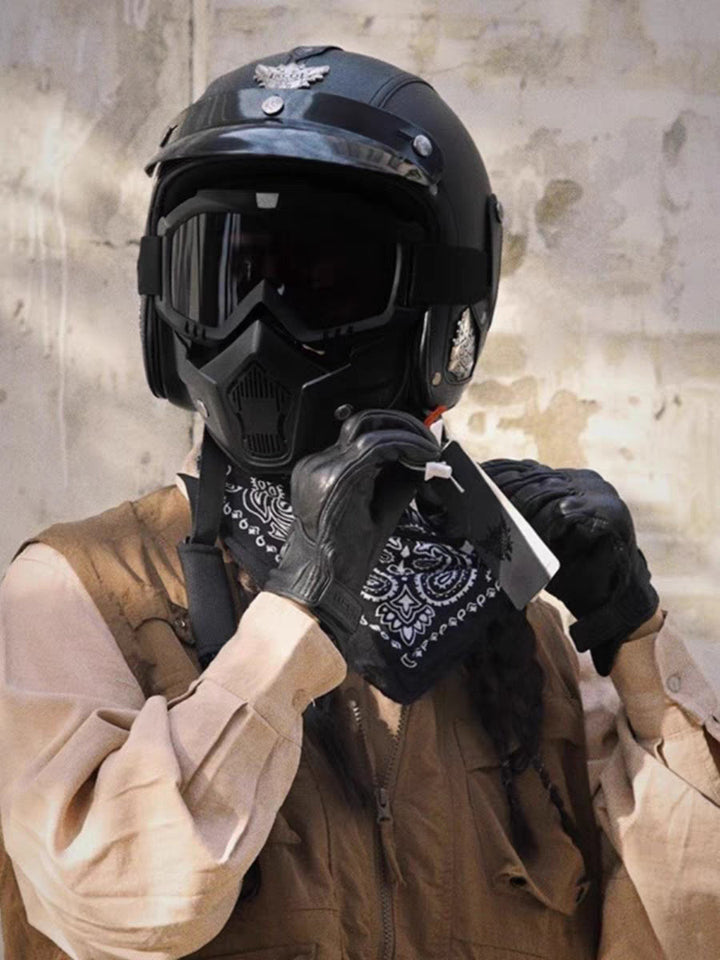 Vintage Retro Open Motorhelm met Masker en Bril