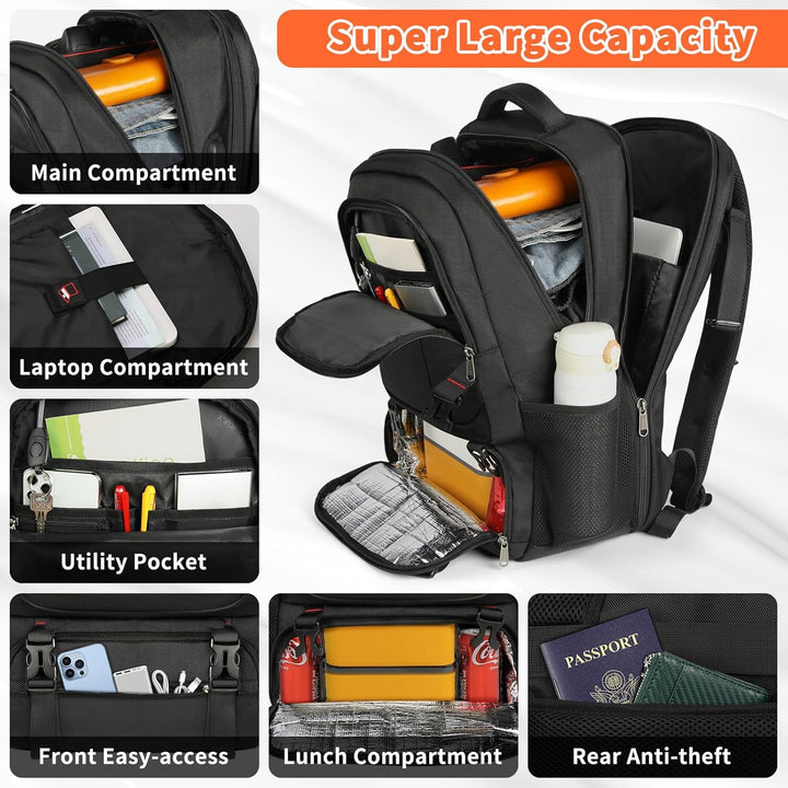 Extra Grote Reisrugzak voor Lunch en Laptop met USB-oplaadpoort