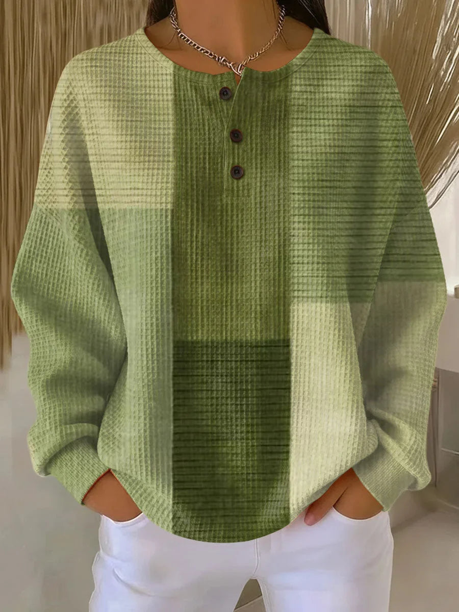 Wafelgebreide henley top met kleurblokken