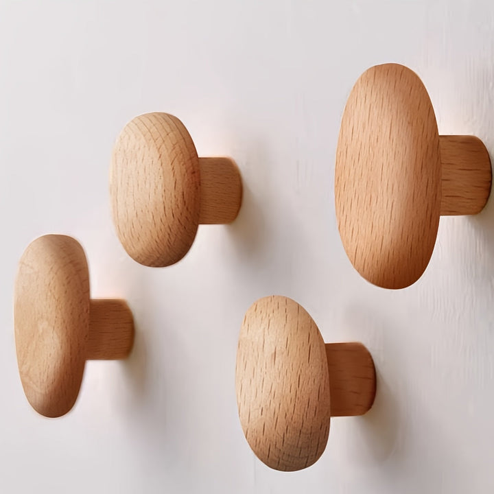 Set Ronde Houten Wandhaken voor Jassen, Wandmontage