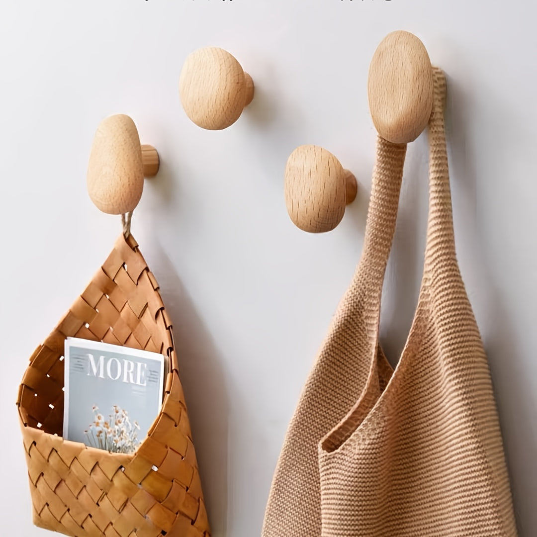 Set Ronde Houten Wandhaken voor Jassen, Wandmontage