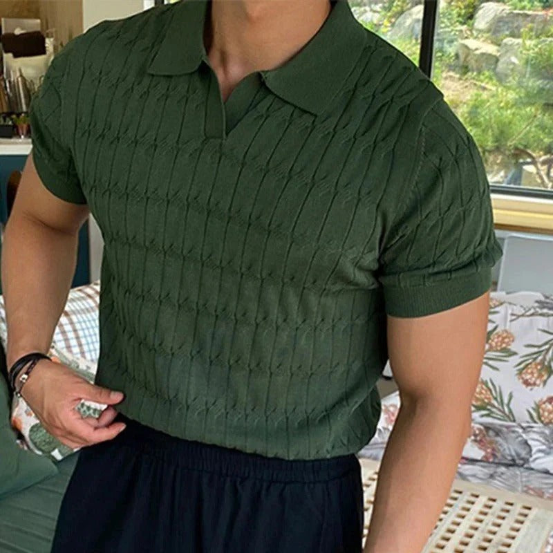 Comfortabel jacquard gebreid poloshirt voor heren - Arthur