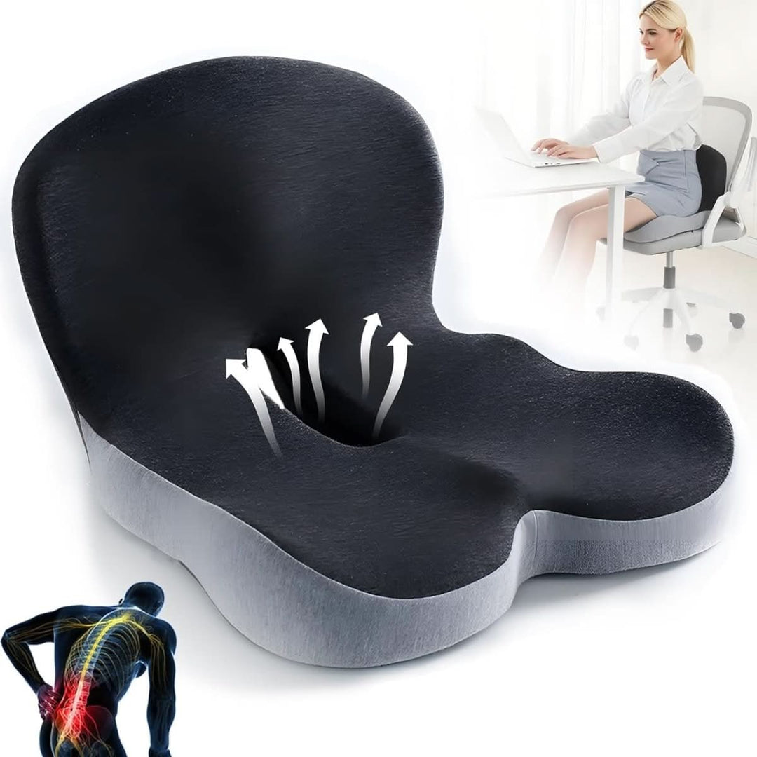 Traagschuim zitkussen bureaustoel ergonomisch gevormd lendensteun antislip