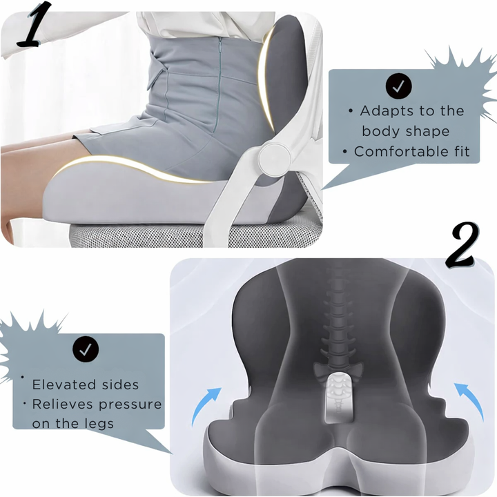 Traagschuim zitkussen bureaustoel ergonomisch gevormd lendensteun antislip