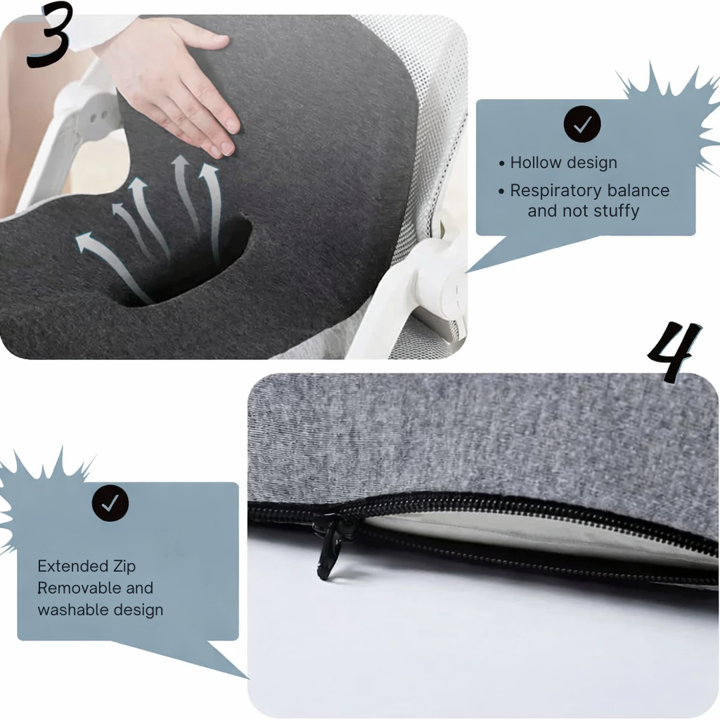 Traagschuim zitkussen bureaustoel ergonomisch gevormd lendensteun antislip