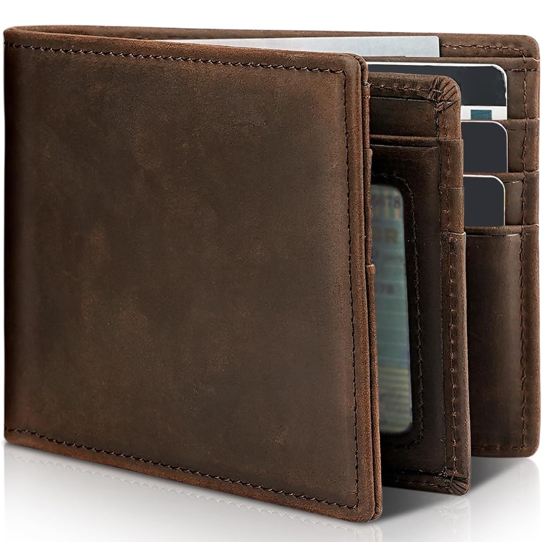 Bifold-portemonnee voor heren van echt leer met RFID-bescherming