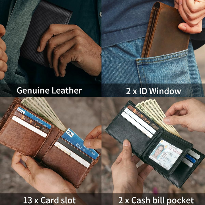 Bifold-portemonnee voor heren van echt leer met RFID-bescherming