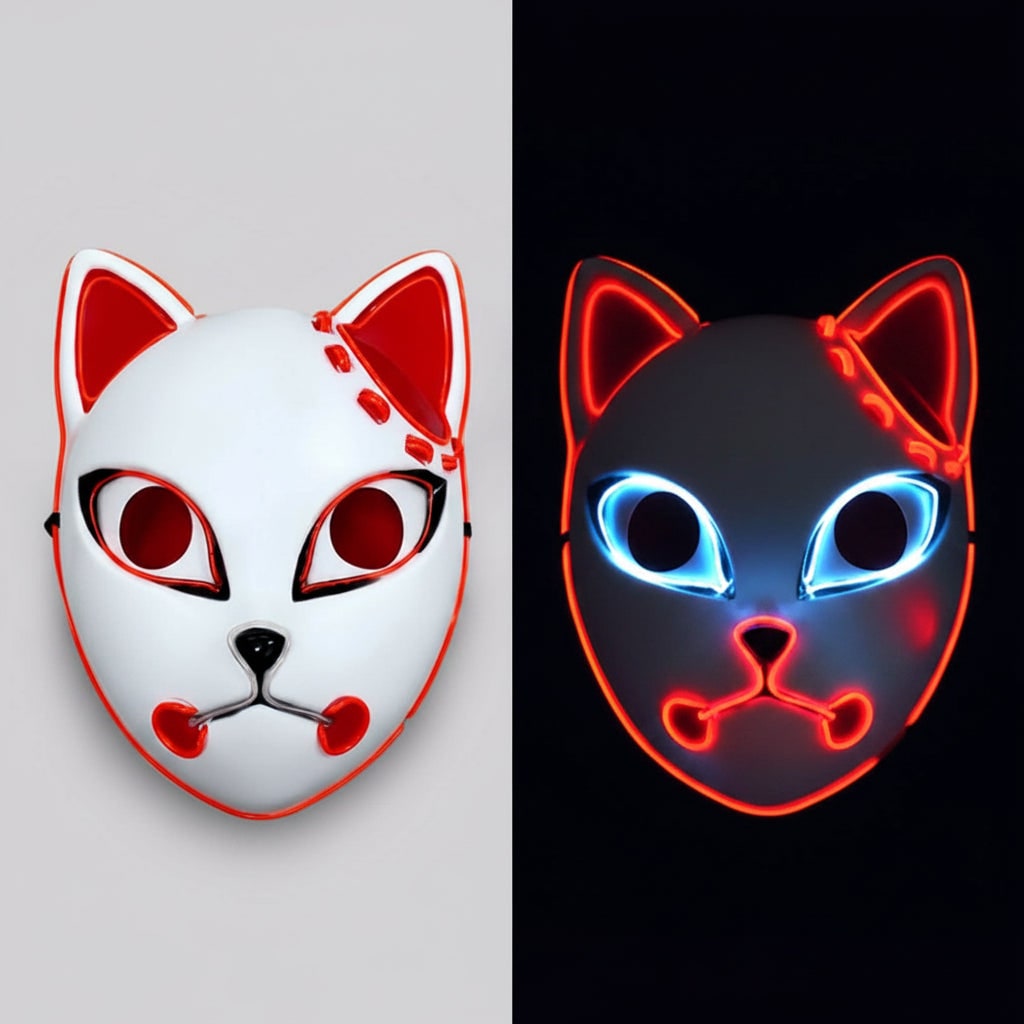 Halloween LED vos kitsune masker met oplichtend Japans demonenontwerp voor cosplay feest kostuum