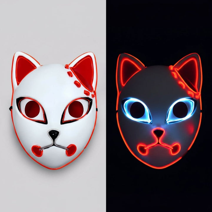 Halloween LED vos kitsune masker met oplichtend Japans demonenontwerp voor cosplay feest kostuum
