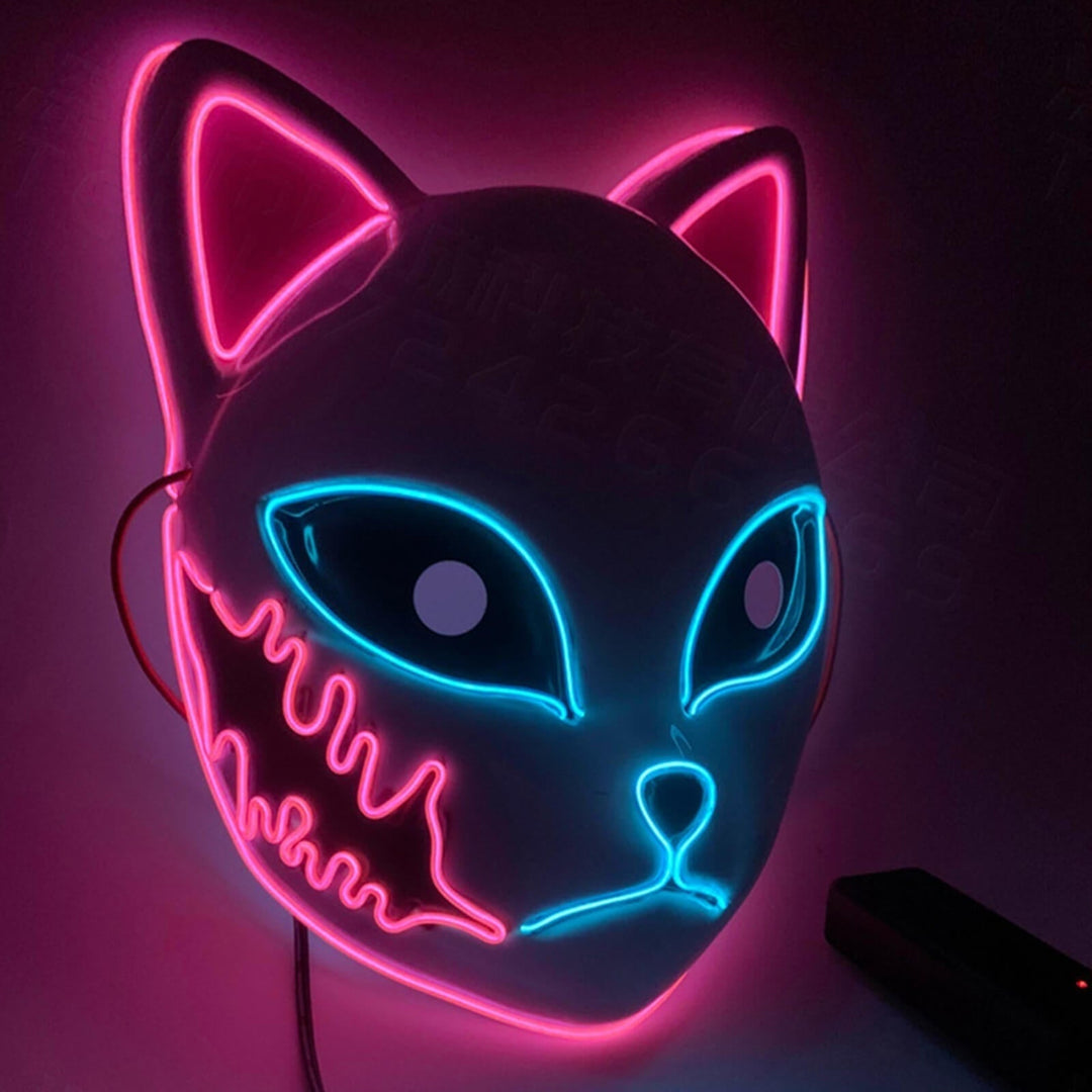 Halloween LED vos kitsune masker met oplichtend Japans demonenontwerp voor cosplay feest kostuum