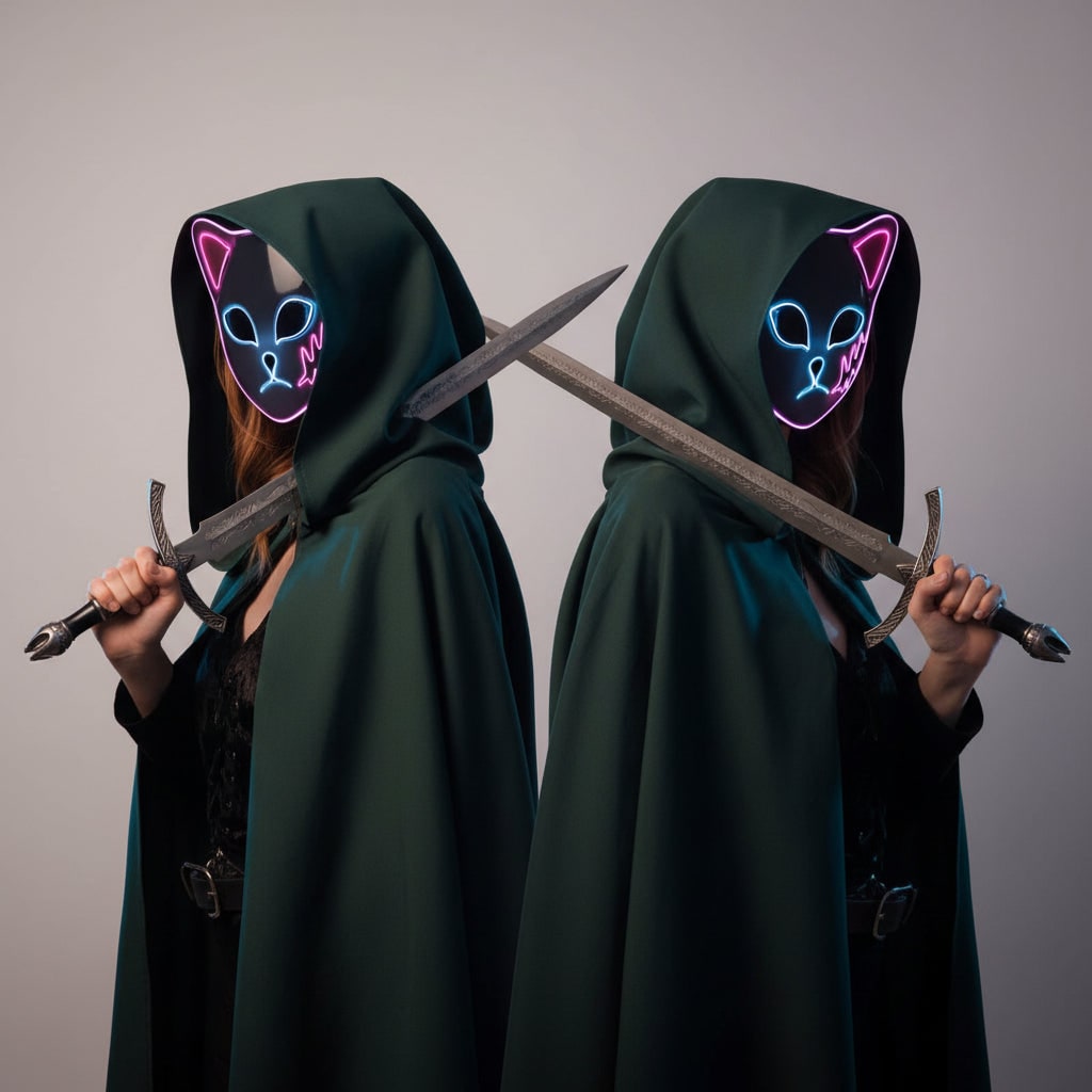 Halloween LED vos kitsune masker met oplichtend Japans demonenontwerp voor cosplay feest kostuum