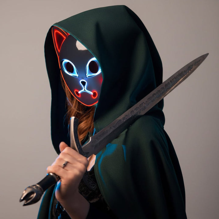 Halloween LED vos kitsune masker met oplichtend Japans demonenontwerp voor cosplay feest kostuum