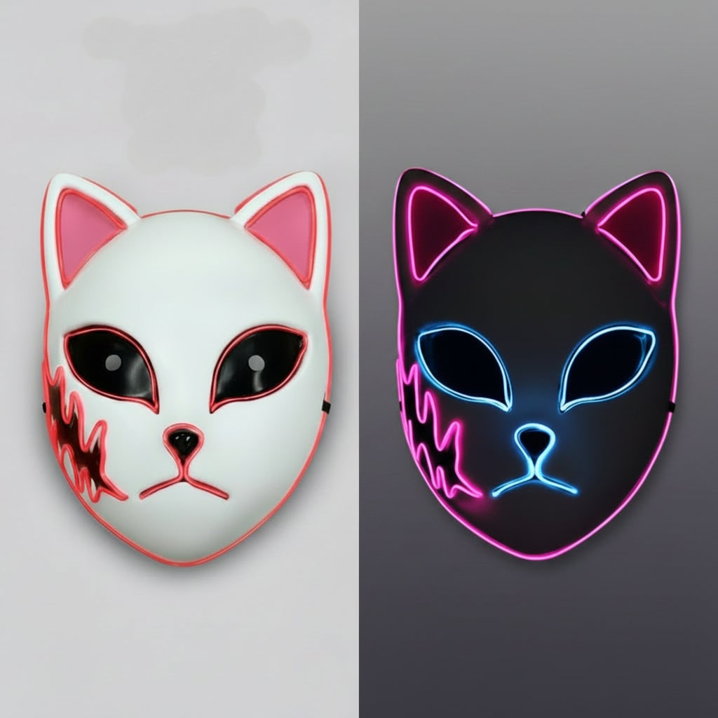 Halloween LED vos kitsune masker met oplichtend Japans demonenontwerp voor cosplay feest kostuum