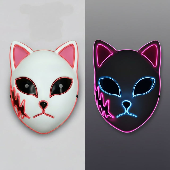 Halloween LED vos kitsune masker met oplichtend Japans demonenontwerp voor cosplay feest kostuum