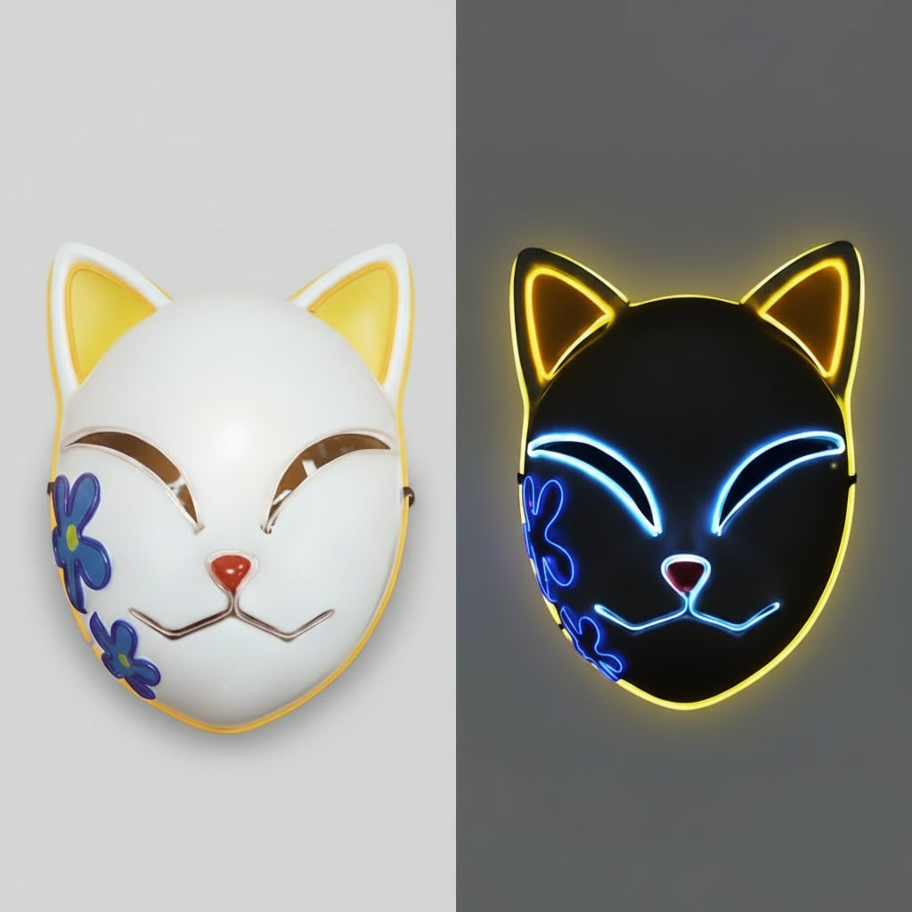 Halloween LED vos kitsune masker met oplichtend Japans demonenontwerp voor cosplay feest kostuum