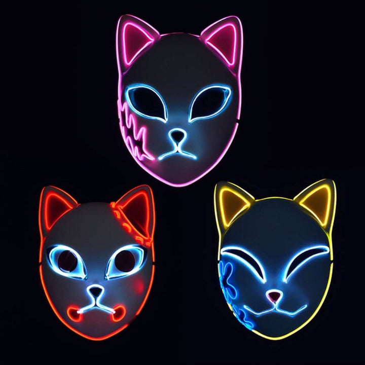 Halloween LED vos kitsune masker met oplichtend Japans demonenontwerp voor cosplay feest kostuum