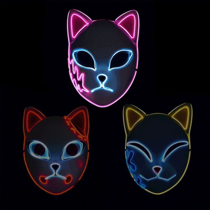 Halloween LED vos kitsune masker met oplichtend Japans demonenontwerp voor cosplay feest kostuum
