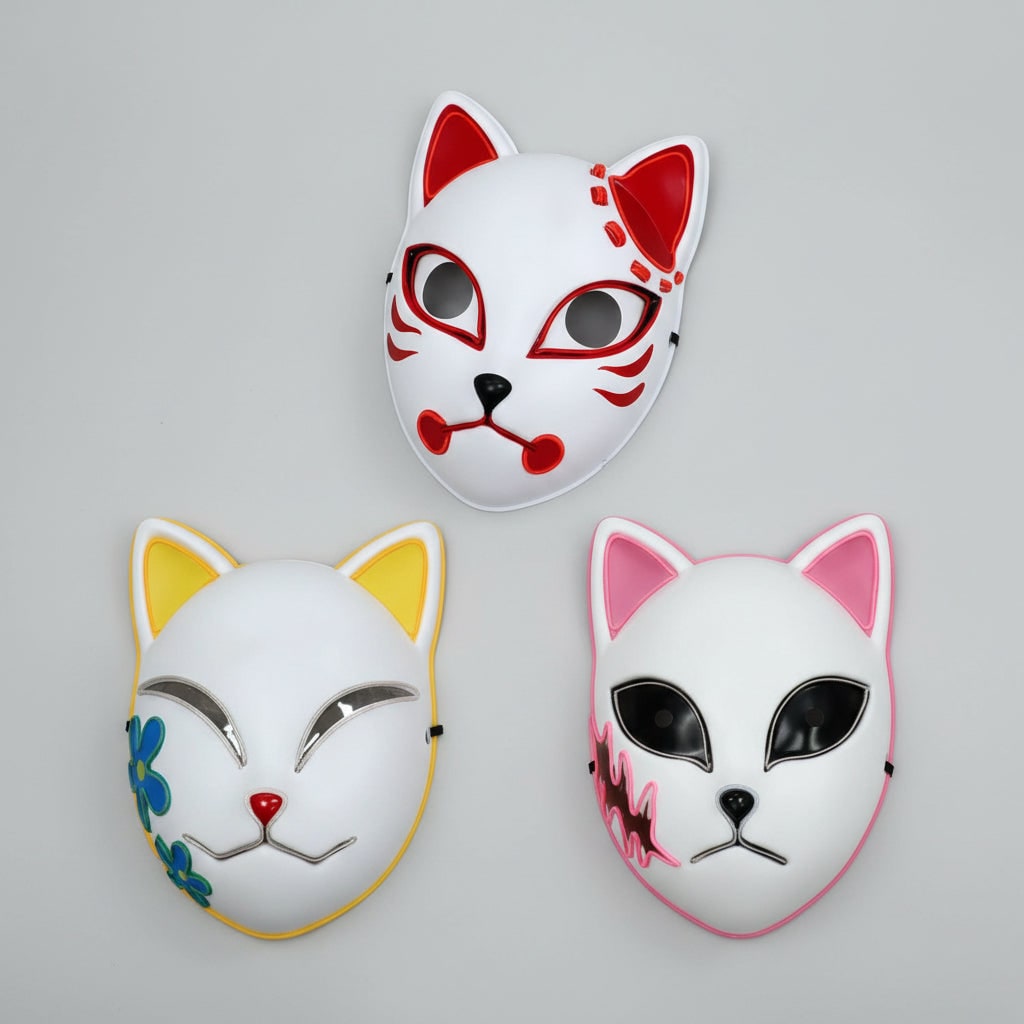 Halloween LED vos kitsune masker met oplichtend Japans demonenontwerp voor cosplay feest kostuum