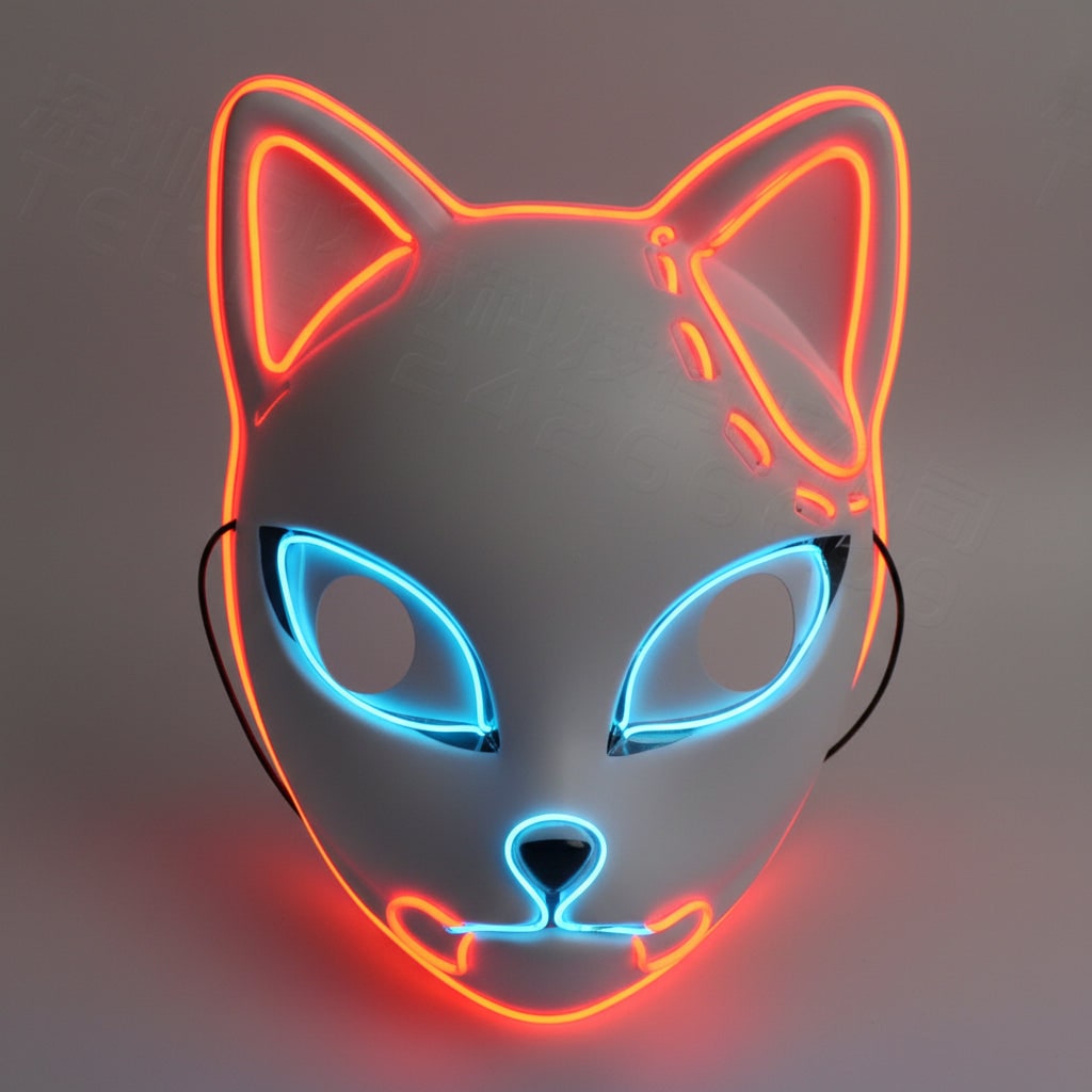 Halloween LED vos kitsune masker met oplichtend Japans demonenontwerp voor cosplay feest kostuum
