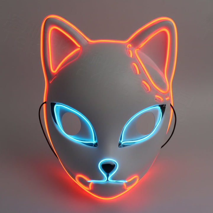 Halloween LED vos kitsune masker met oplichtend Japans demonenontwerp voor cosplay feest kostuum