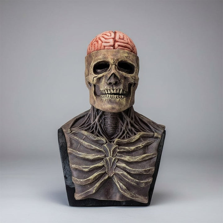 Halloween schedel skeletmasker voor heren met blootliggende hersenen en ribbenkast latex volledig hoofd creepy kostuum
