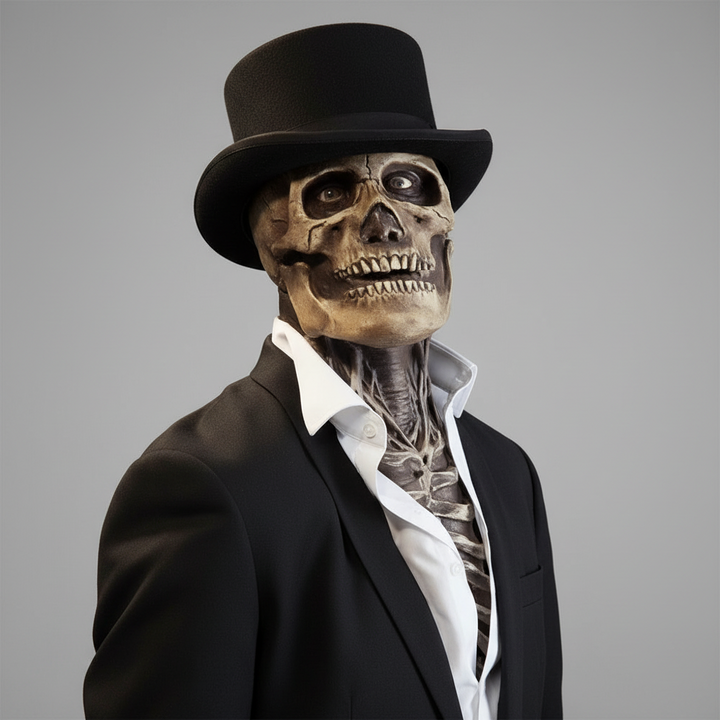 Halloween schedel skeletmasker voor heren met blootliggende hersenen en ribbenkast latex volledig hoofd creepy kostuum
