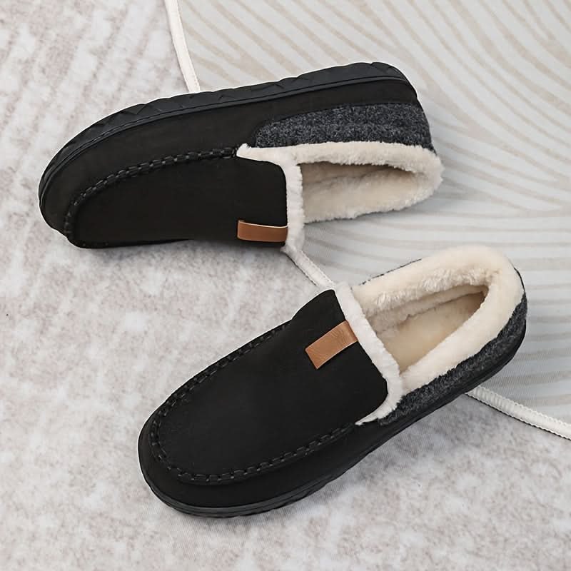 Herenpantoffels moccasin instap fleece rubberen zool suède warm