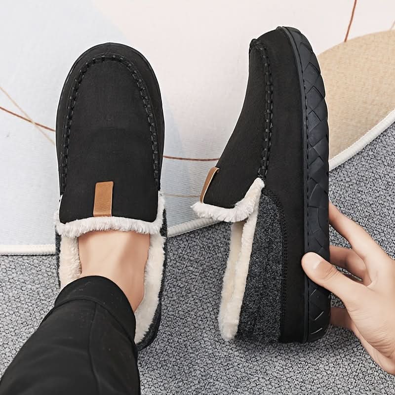 Herenpantoffels moccasin instap fleece rubberen zool suède warm