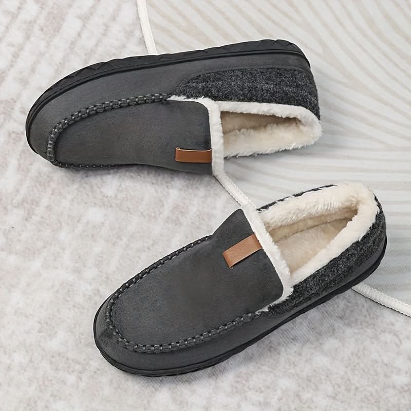 Herenpantoffels moccasin instap fleece rubberen zool suède warm