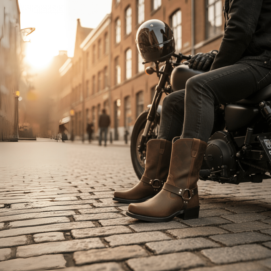 Heren motorlaarzen harnas vierkante neus leer studs instap