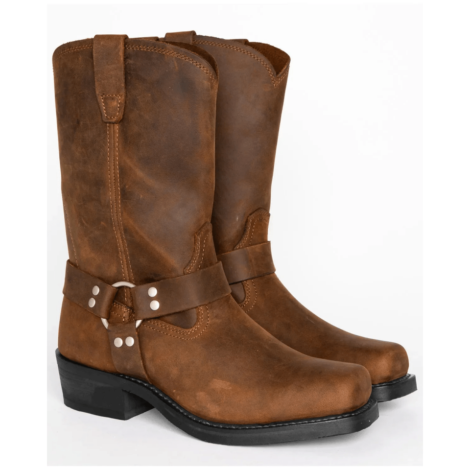 Heren motorlaarzen harnas vierkante neus leer studs instap