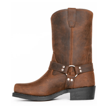 Heren motorlaarzen harnas vierkante neus leer studs instap