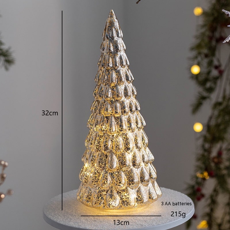 Voorverlichte glazen kerstboom voor op tafel met ledverlichting en sterpiek