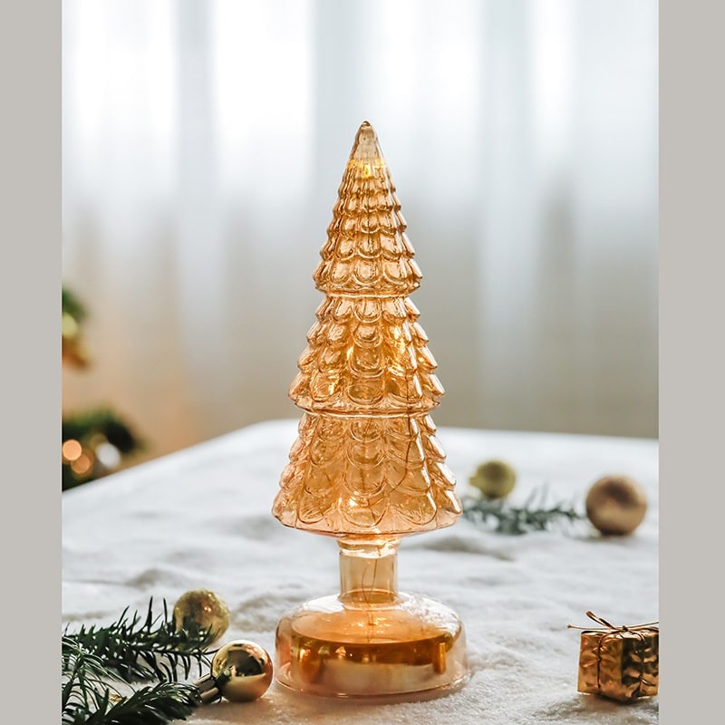 Voorverlichte glazen kerstboom voor op tafel met ledverlichting en sterpiek