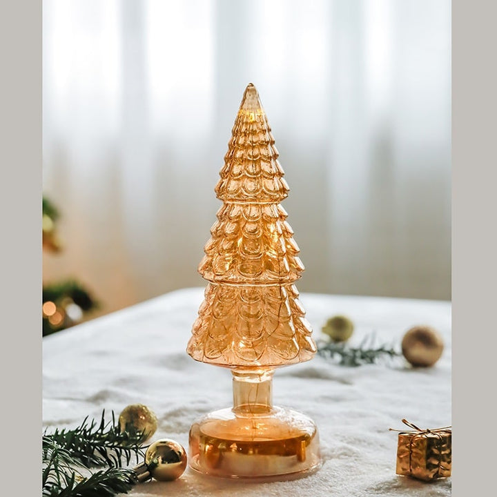 Voorverlichte glazen kerstboom voor op tafel met ledverlichting en sterpiek