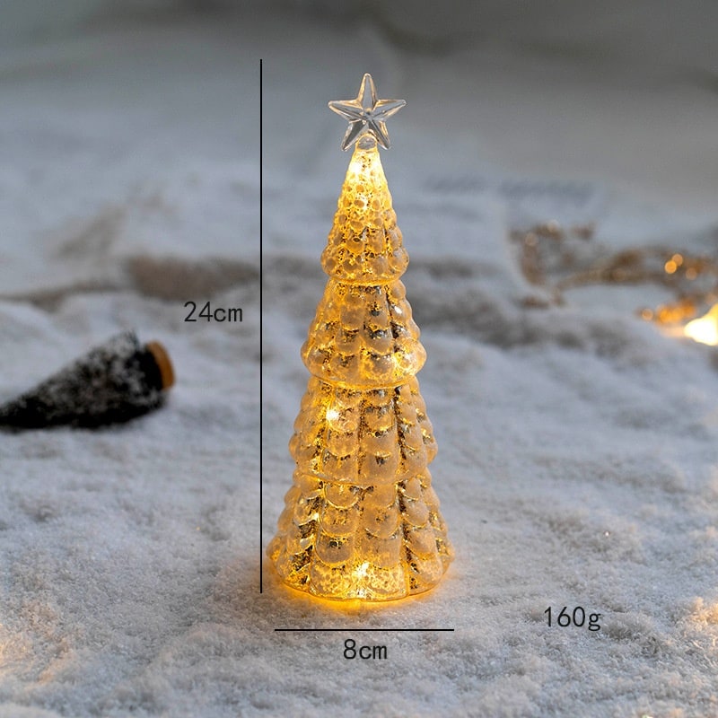 Voorverlichte glazen kerstboom voor op tafel met ledverlichting en sterpiek