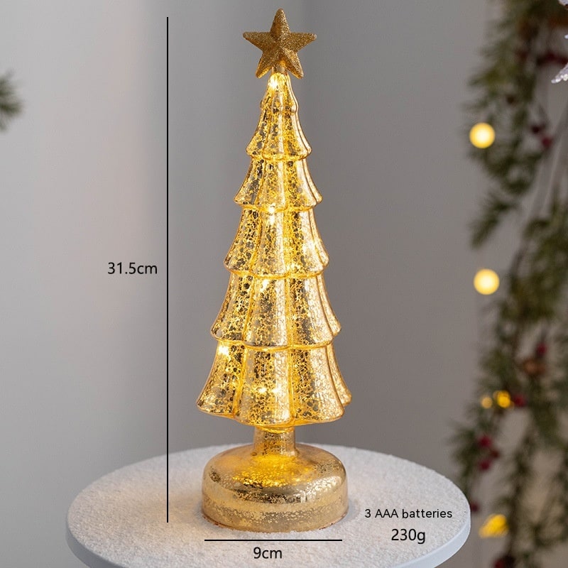 Voorverlichte glazen kerstboom voor op tafel met ledverlichting en sterpiek