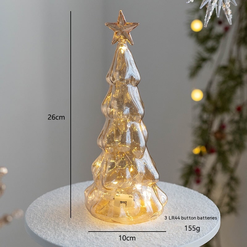 Voorverlichte glazen kerstboom voor op tafel met ledverlichting en sterpiek